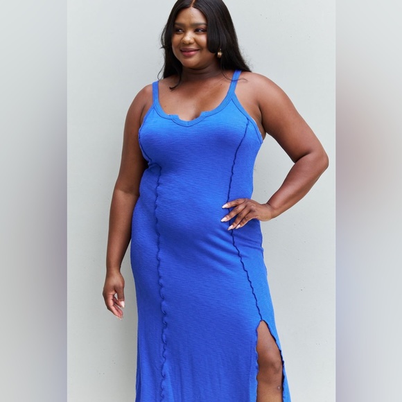Culture Code Look At Me Full Size Notch Neck Maxi Dress with Slit in Cobalt Blue - Picture 7 of 11